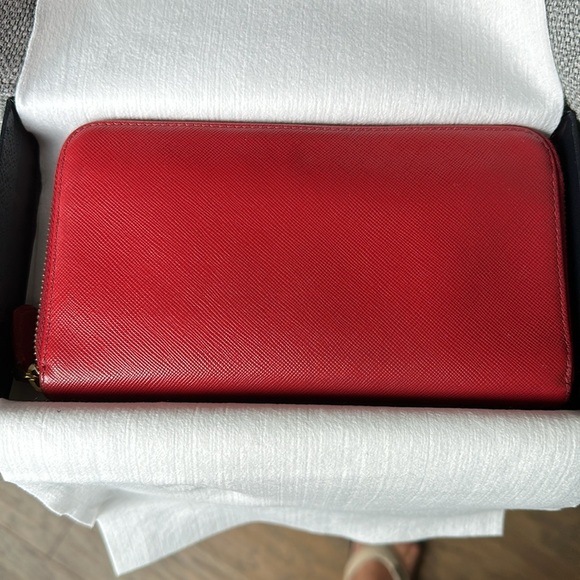 Prada Red Saffiano Long Zipper Wallet EUC - Picture 9 of 15